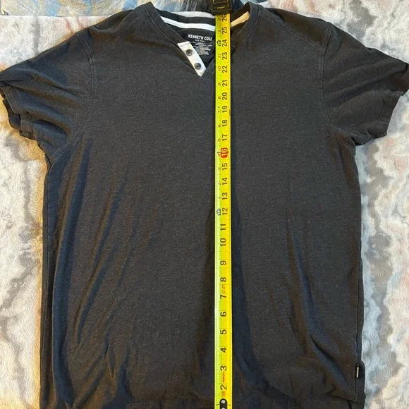 Kenneth Cole Men's Charcoal Button V-Neck Shirt - Picture 4 of 6